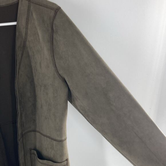 Solitaire Womens Olive Green Microsuede Open Front Jacket Coat Small New - Picture 12 of 16